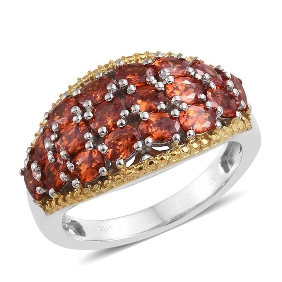 Sunset Sapphire Cluster 18K Yellow Gold Plated Ring - Picture 1 of 5